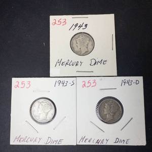 1943 P,D,S Mercury Dimes