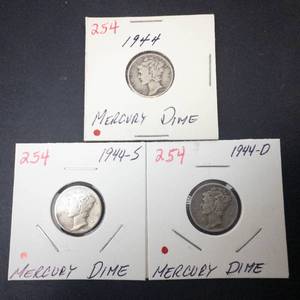 1944 P,D,S, Mercury Dimes