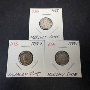 1945 P,D,S Mercury Dimes