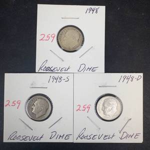 1948 P,D,S Roosevelt Dimes