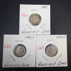 1949 P,D,S Roosevelt Dimes