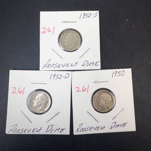 1950 P,D,S Roosevelt Dimes
