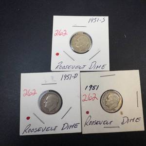 1951 P,D,S Roosevelt Dimes