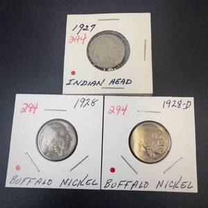 1927, 1928, 1928-D Buffalo Nickels