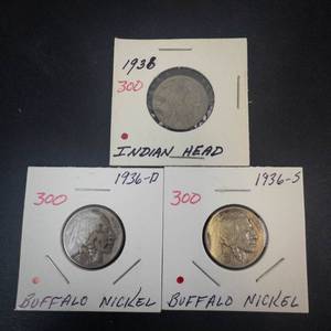 1936 P,D,S Buffalo Nickels