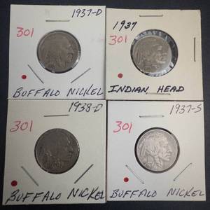 1937 P,D,S and 1938-D Buffalo Nickels