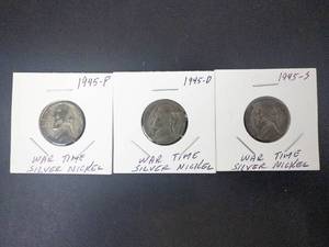1945 P,D,S silver war Nickels