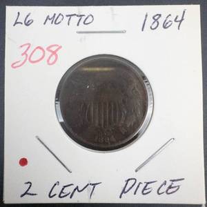 1864 2 Cent Piece, large motto