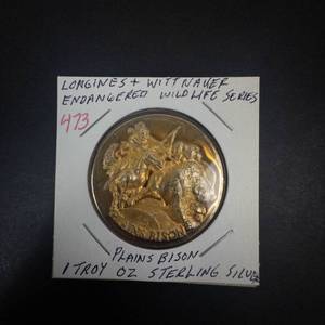 Longines & Wittnauer Wildlife Series gold plated 1 oz sterling , Plains Bison