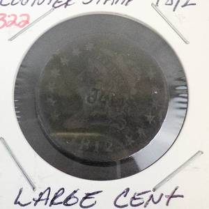 1812 Large Cent, counterstamped