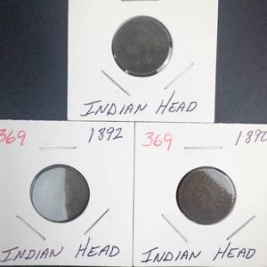 1890, 1891, 1892 Indian Head Cents