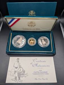 United States Mint 1995 Gold $5, Silver Dollar & Half Dollar Civil War Battlefield Commemorative Coins Three-Coin Proof Set