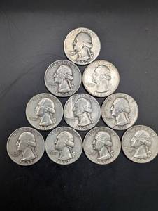 Washington Quarters (Lot of 10) 1952-1964 90% Silver US Coins