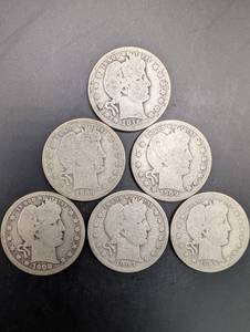 Barber Quarter Dollar Coins (Lot of 6) - 1903-1916 US 25c Circulated
