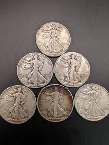 Walking Liberty Half Dollars - 1934 to 1945 - Group of 6 Coins