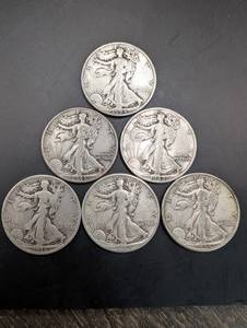 Walking Liberty Half Dollars - 6 Coins (1936-1945)