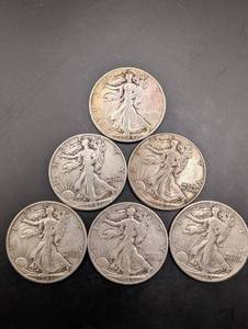 Walking Liberty Half Dollars - Six Coins, Circulated