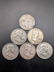 Lot Of 6 Franklin Halves
