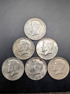 Six 1964 Kennedy U.S. Half Dollars - 90% Silver, Circulated