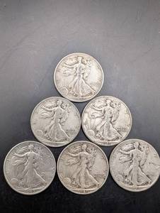 Walking Liberty Half Dollars - 6 Coins, 1940s Assorted Years