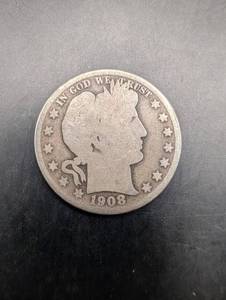 Barber Quarter 1908-D - United States 25c, In God We Trust, Eagle Reverse