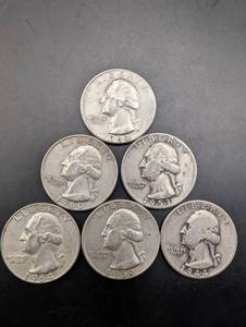 Lot Of 6 90% Silver Washington Quarters
