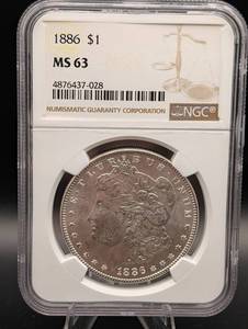 Morgan Silver Dollar 1886 - MS63 NGC Graded