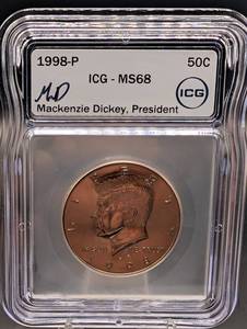 ICG MS68 1998-P 50C Mackenzie Dickey, President Half Dollar