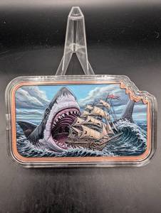 Five AVDP Ounces .999 Fine Copper Bar - Shark & Ship Design