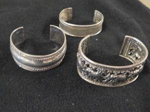 121.4-grams (total) Sterling Silver - Lot of (3) Cuff Bracelets