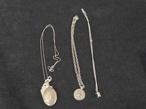 38.4-grams (total) Sterling Silver Locket with Chain  Pendant Necklaces (x2)