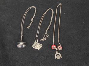48-grams (total) Sterling Silver - Lot of (3) Pendant Necklaces
