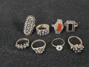 37.6-grams (total) Sterling Silver - Lot of (8) Rings