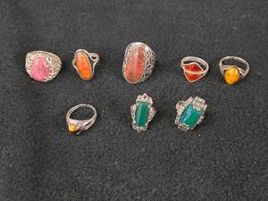 43.4-grams (total) Sterling Silver - Lot of (8) Rings