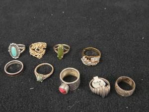 36.9-grams (total) Sterling Silver - Lot of (9) Rings