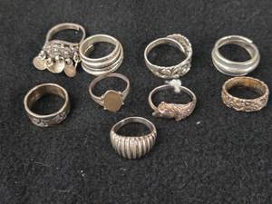 41.7-grams (total) Sterling Silver - Lot of (9) Rings
