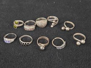 38.4-grams (total) Sterling Silver - Lot of (10) Rings