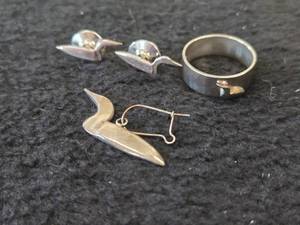 11.5-grams Sterling Silver Loon Earrings (x3)  Loon Ring