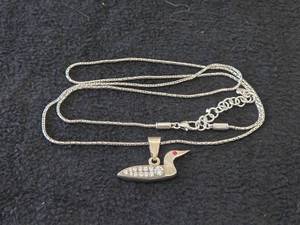 34 36.1-grams Sterling Silver Loon Pendant Necklace with Diamonds in Body and a Ruby Eye