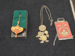 Lot of (3) Jewelry - David-Andersen Old Style Tinn Pewter Vikingskip Nordic Ship theme Pendant Necklace  David-Andersen Norway Copper-Enamel Pendant Necklace  Coin Pendant