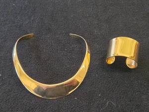 Charles Albert Gold Metal Alchennia Collar Necklace  Cuff Bracelet