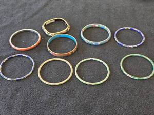 Lot of (9) Vintage Cloisonne Floral Bangle Bracelets