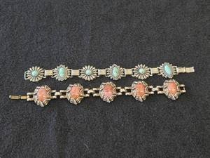 72-grams (total) Sterling Silver Bracelet with Turquoise Stones  Bracelet with Rhodoshrsite Stones