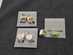 Lot of (3 Sets) Fine Sterling Silver Clip-on Earrings by Charles Albert