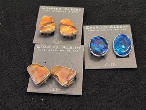 Lot of (3 Sets) Fine Sterling Silver Clip-on Earrings by Charles Albert