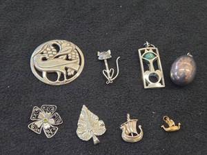 87.9-grams (total) 925 Silver - Lot of (8) Jewelry - (6) Pendants  (3) Pins