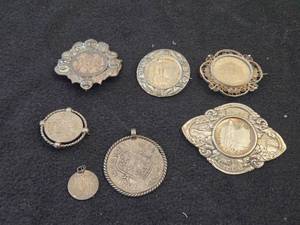 Jewelry - (2) Coin Pendants  (5) Coin Pins