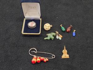 Jewelry - (6) Pendants  (4) Asian theme Pendants  Russian Doll theme Pin  Asian House theme Pin