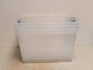 (4) SMALL PLASTIC TOTES WO LIDS