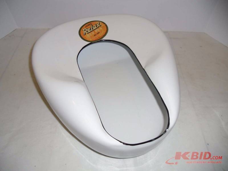 lot 8 image: Old White Black Enamelware  Chamber Pot, Bed Pan, Vollrath Storage